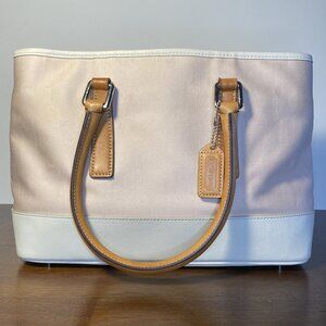 Coach Hampton Carryall Tote 7771 Pink Green Canvas White Leather Y2k Vintage